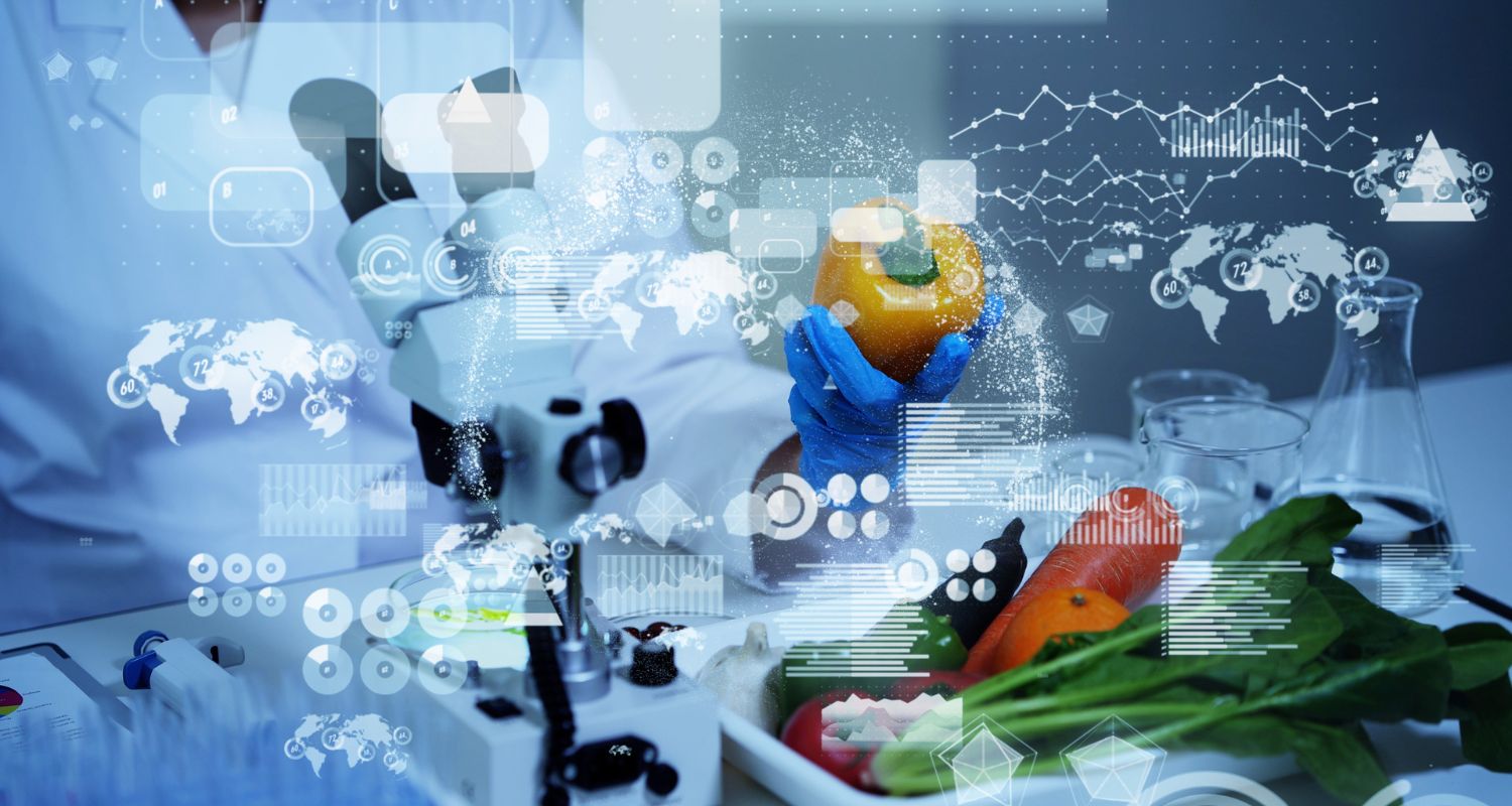 Scientist looking at vegetables in the laboratory