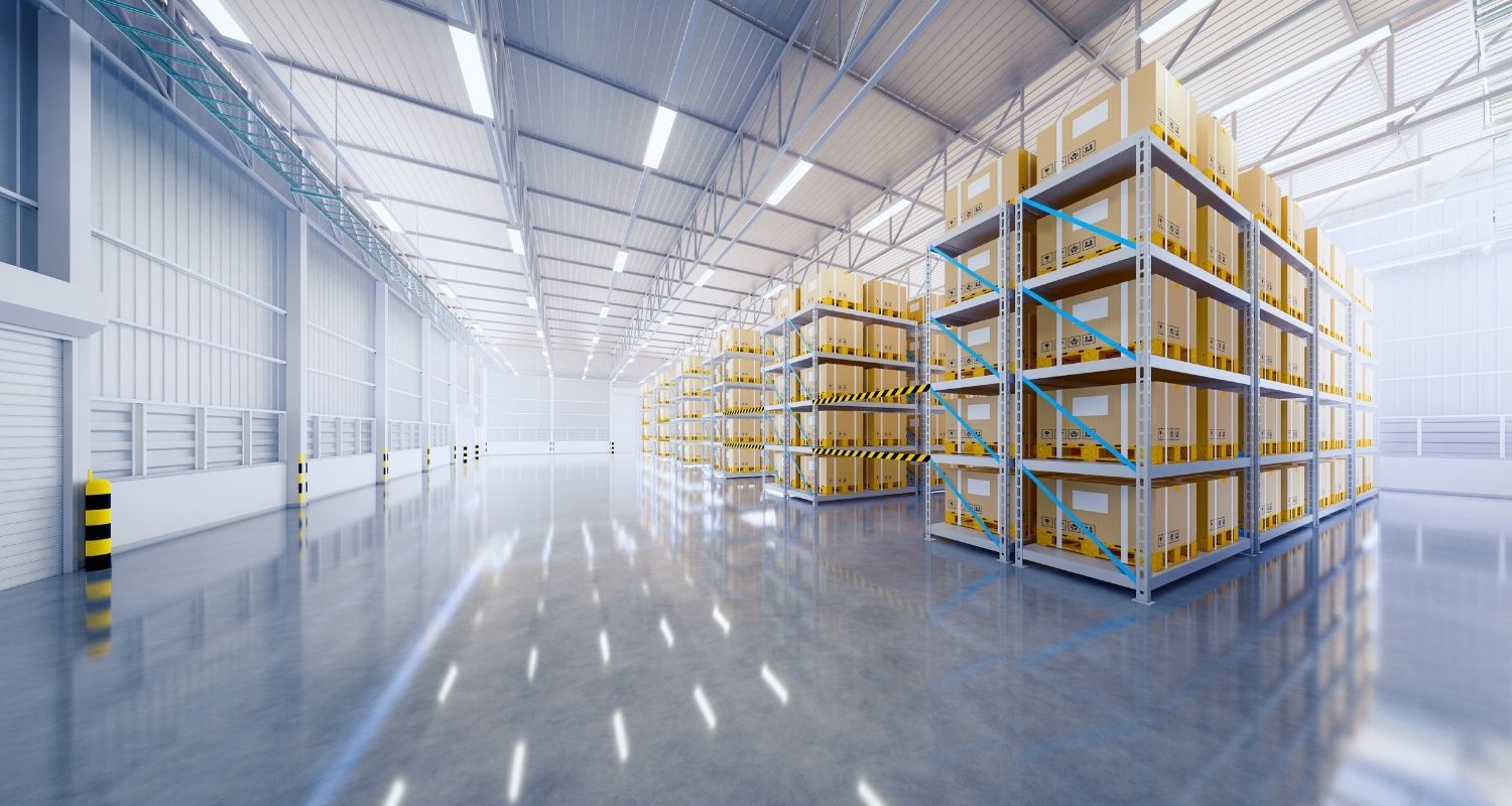 Warehouse, boxes on shelves