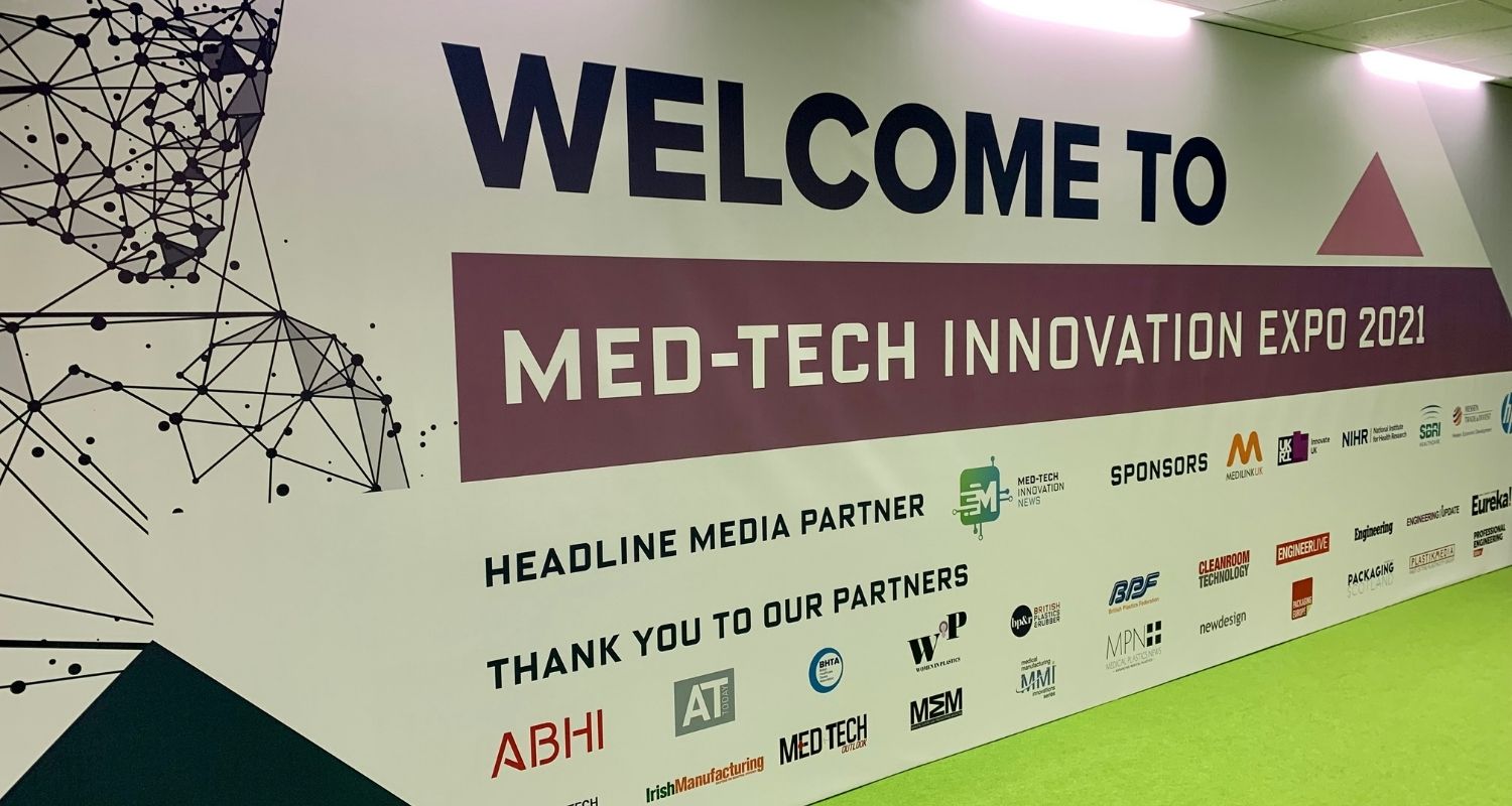 An inscription welcoming Med Tech Innovation Expo 2021 and sponsors' logos