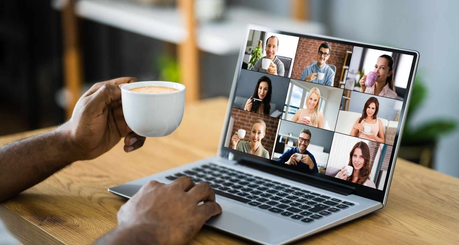 View of a laptop on which a video call with a few people