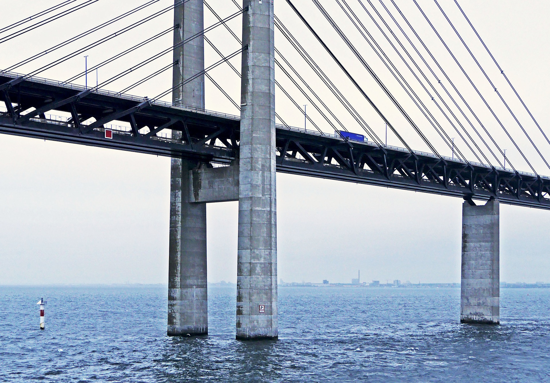 Huge Oresund bridge over the river